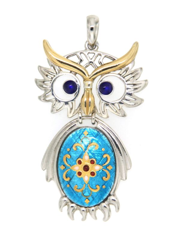 Pendentif chouette bleu turquoise