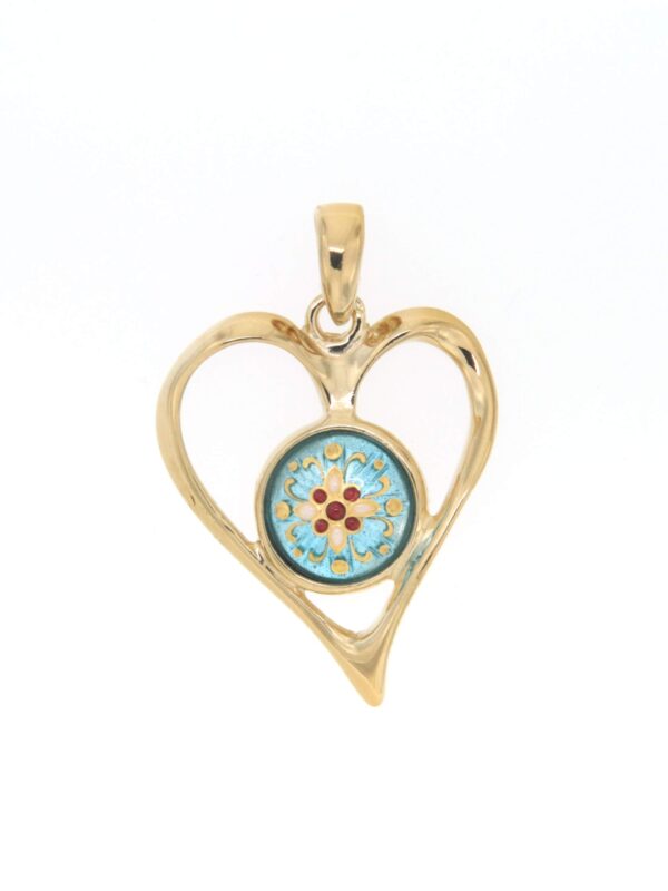 Pendentif coeur ajoure grand modele bleu ciel