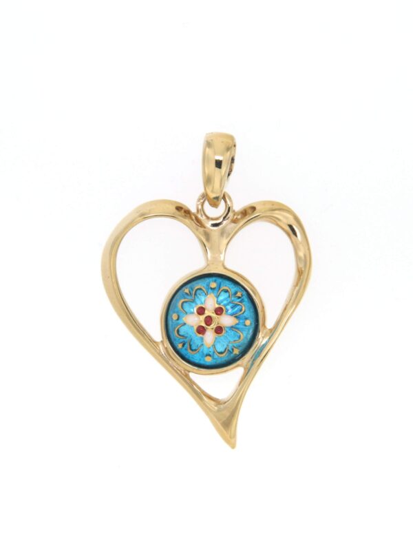 Pendentif coeur ajoure grand modele bleu turquoise