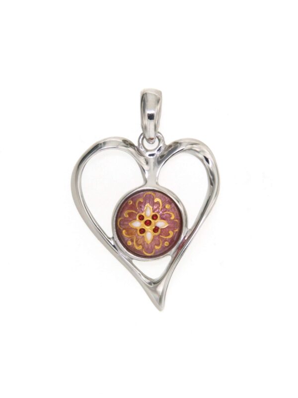 Pendentif coeur ajoure grand modele rose translucide