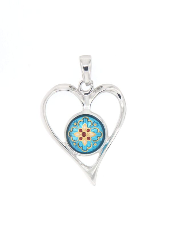 Pendentif coeur ajoure grand modele turquoise