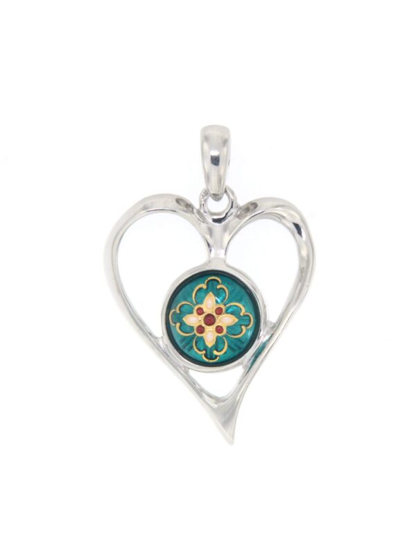 Pendentif coeur ajoure grand modele vdert bleuté