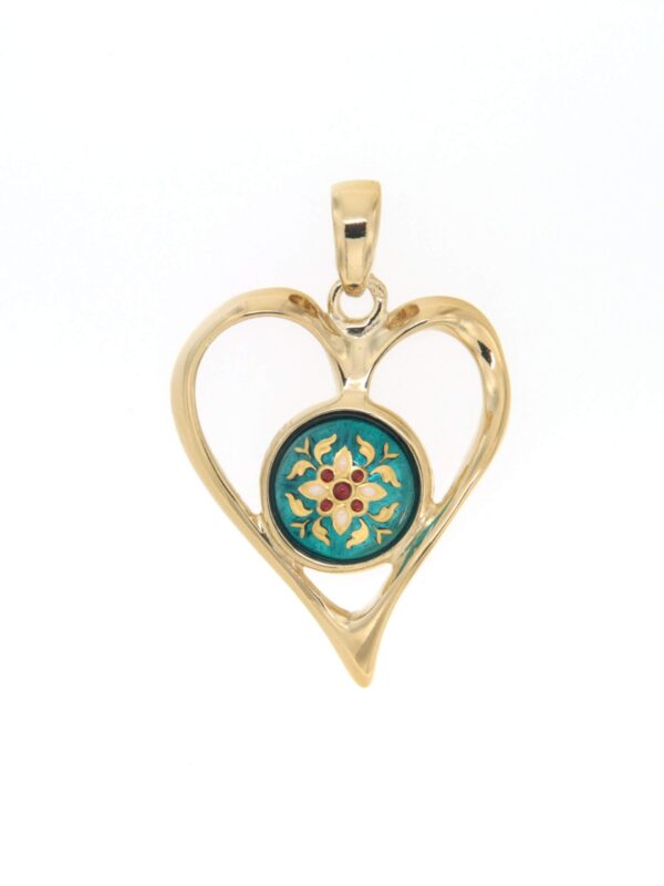 Pendentif coeur ajoure grand modele vert bleuté