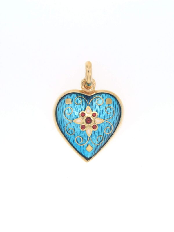 Pendentif coeur moyen modele bombe bleu turquoise