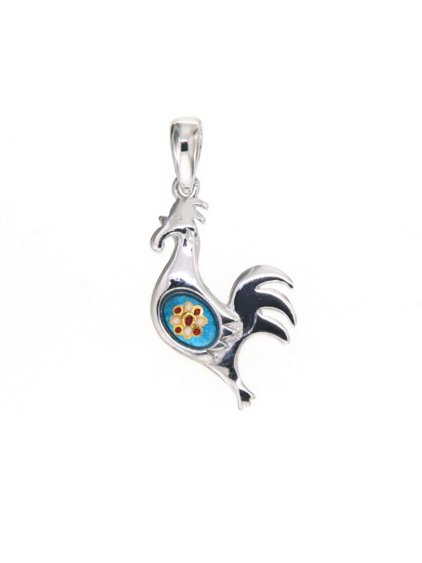 Pendentif coq petit modele bleu turquoise