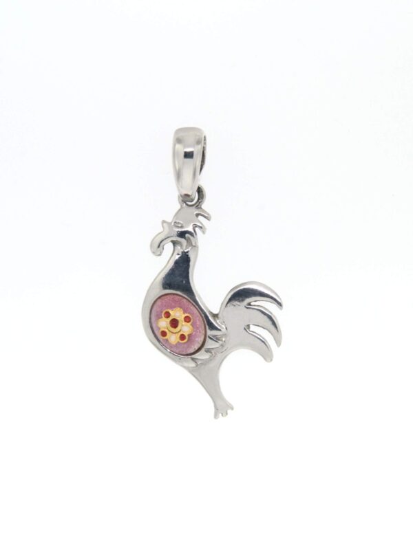 Pendentif coq petit modele rose translucide