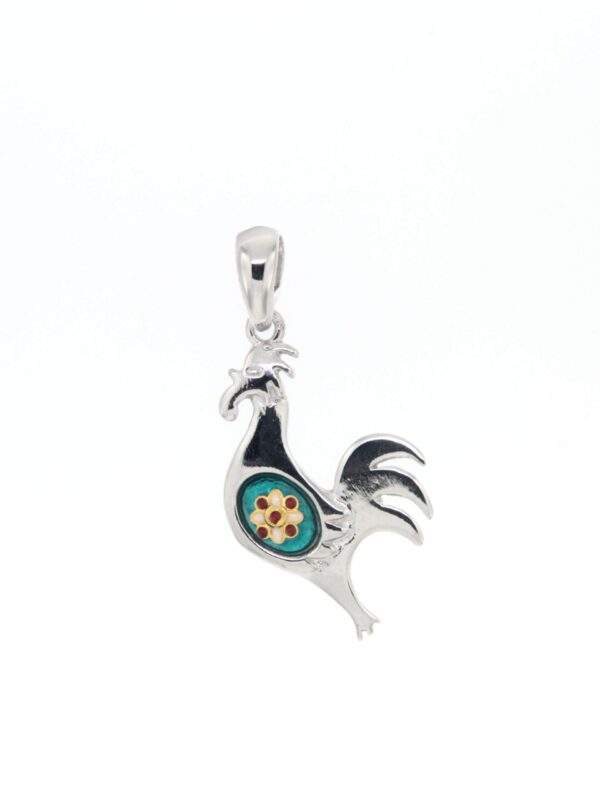 Pendentif coq petit modele vert bleuté