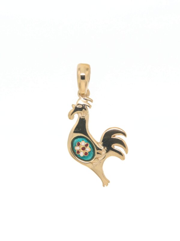 Pendentif coq petit modele vert bleuté