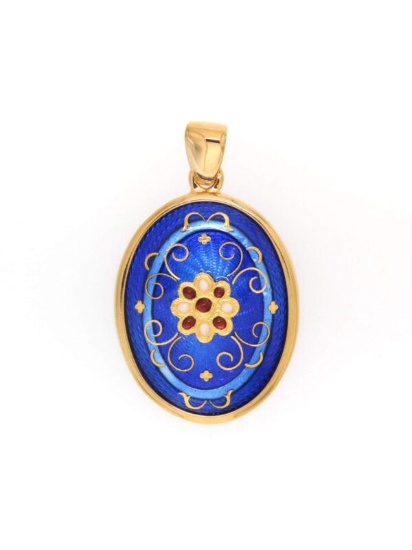 Pendentif emaux bressans argent dore ovale moyen modele bleu de bresse