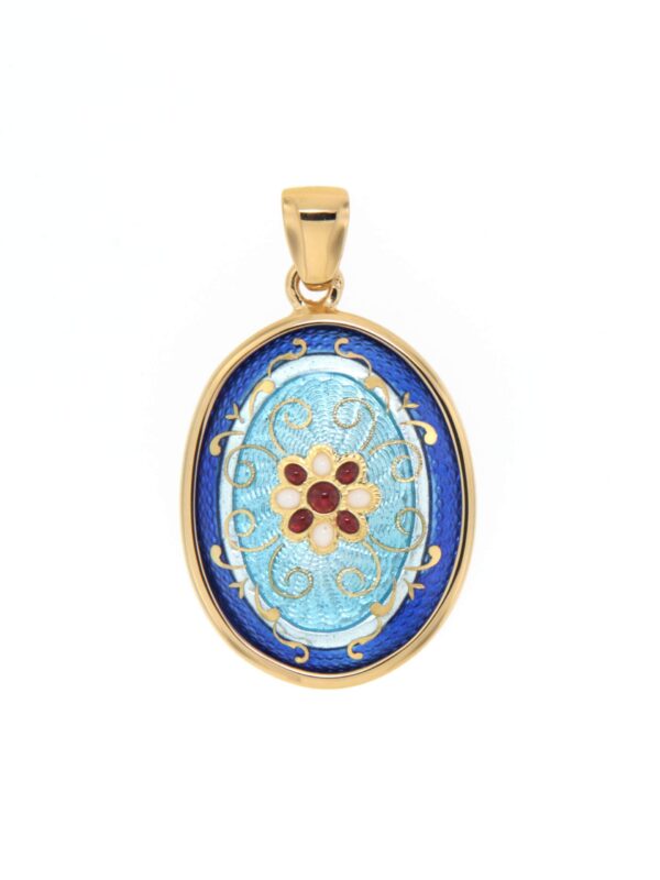 Pendentif emaux bressans ovale moyen modele bicolore bleu de bresse & bleu ciel