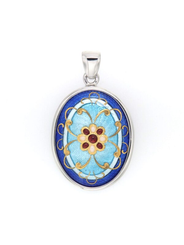 Pendentif emaux bressans ovale moyen modele bicolore bleu de bresse & bleu ciel