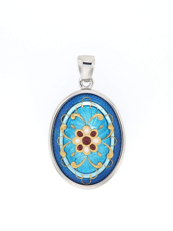 Pendentif emaux bressans ovale moyen modele bicolore  bleu électrique & turquoise