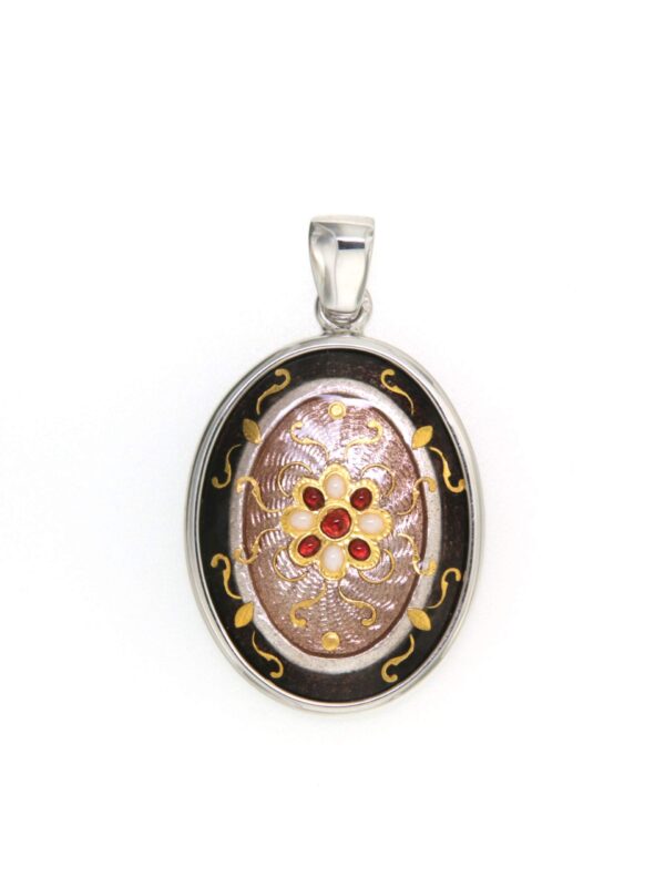 Pendentif emaux bressans ovale moyen modele bicolore  chocolat & noisette
