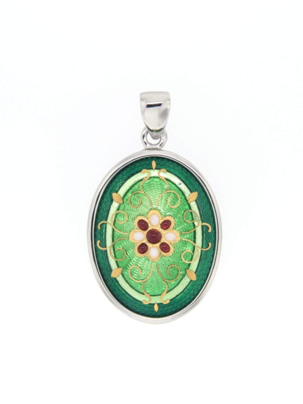 Pendentif emaux bressans ovale moyen modele bicolore  vert & vert chartreuse
