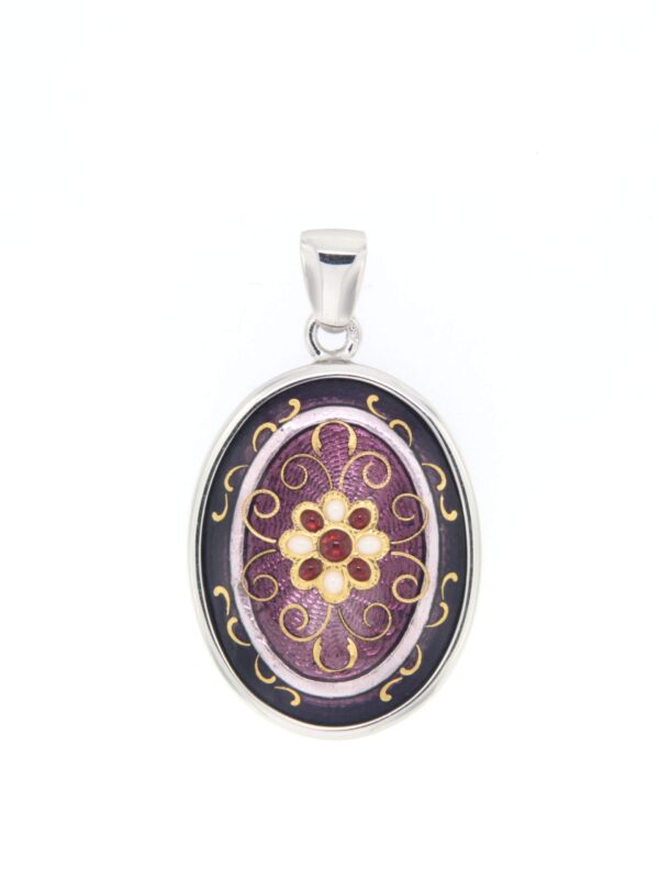 Pendentif emaux bressans ovale moyen modele bicolore  violet prune & violet lilas