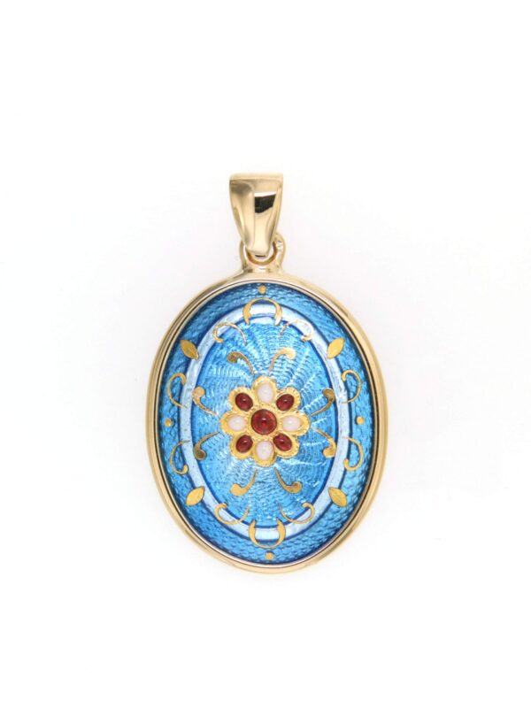 Pendentif emaux bressans ovale moyen modele bleu azur
