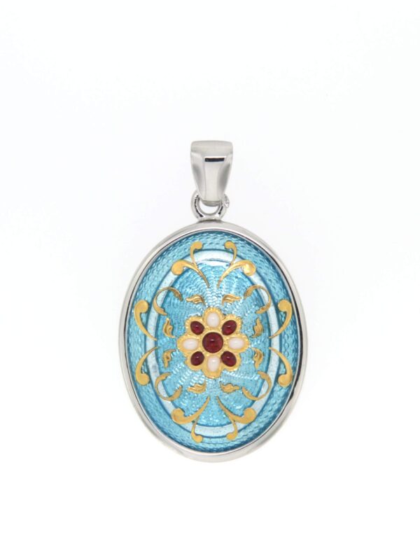 Pendentif emaux bressans ovale moyen modele bleu ciel
