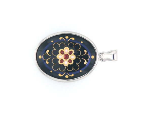 Pendentif emaux bressans ovale moyen modele  bleu de sèvres