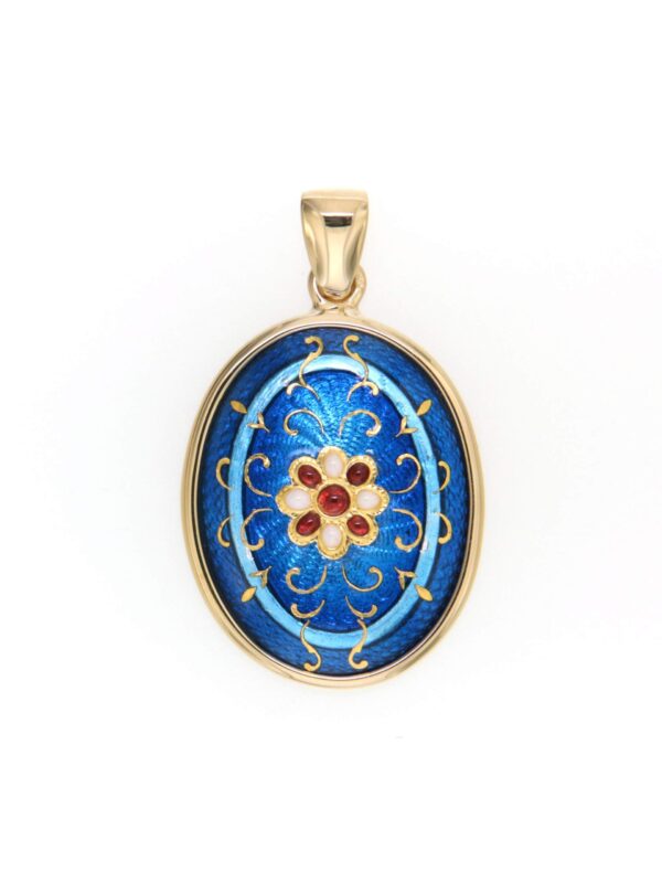 Pendentif emaux bressans ovale moyen modele bleu electrique