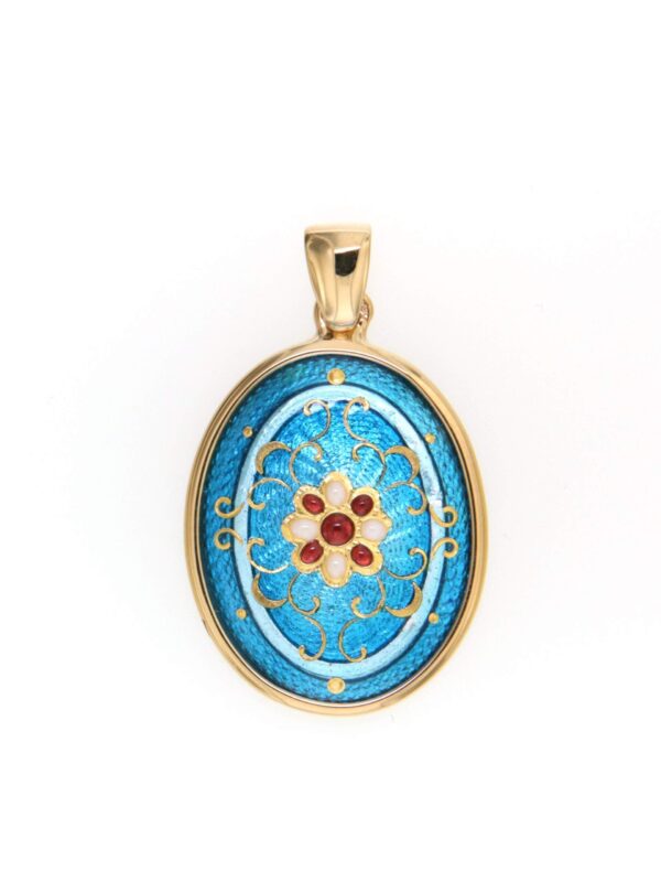 Pendentif emaux bressans ovale moyen modele bleu turquoise