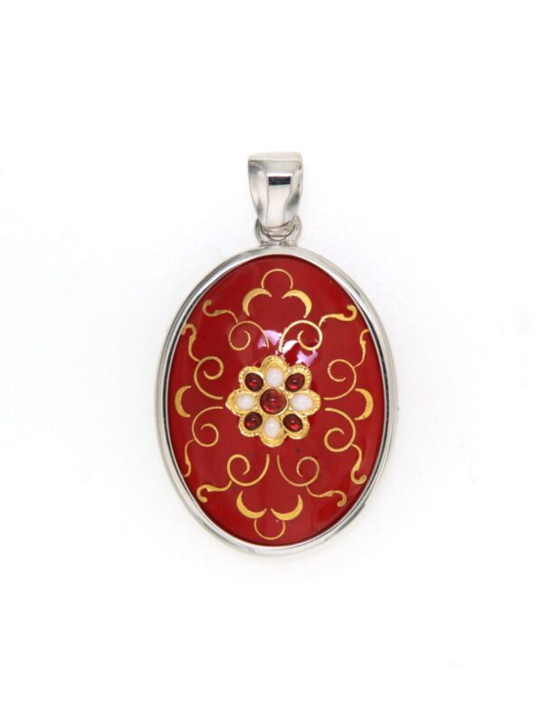 Pendentif emaux bressans ovale moyen modele  rouge cerise