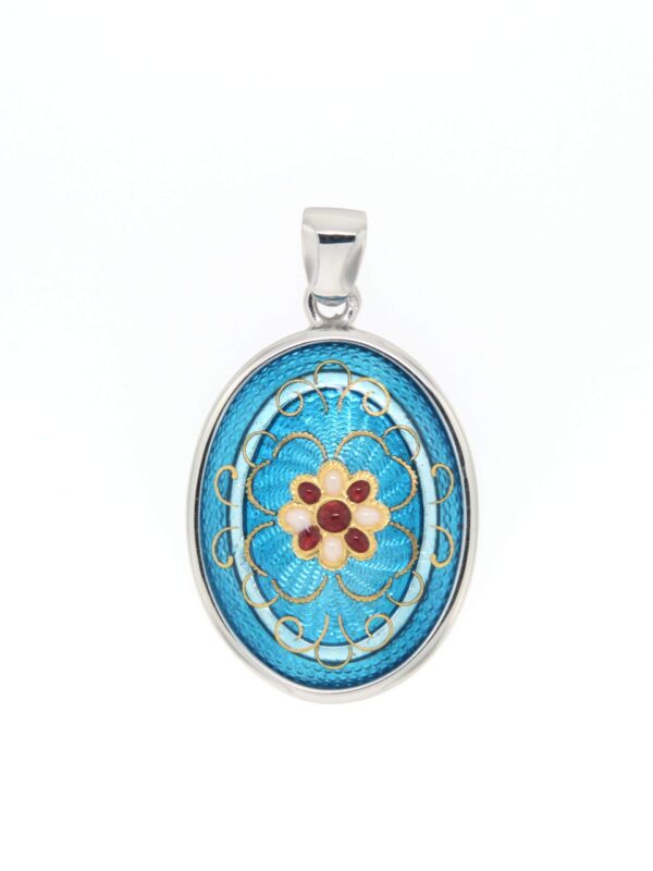 Pendentif emaux bressans ovale moyen modele turquoise