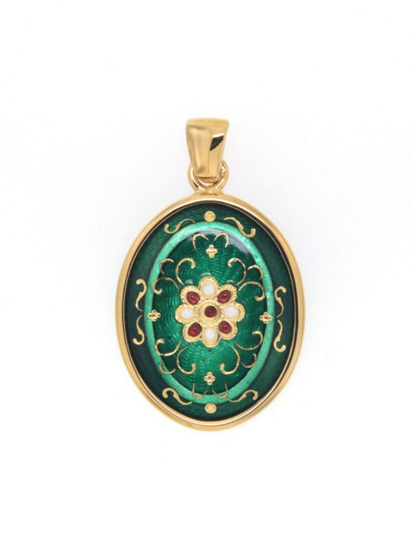 Pendentif emaux bressans ovale moyen modele vert