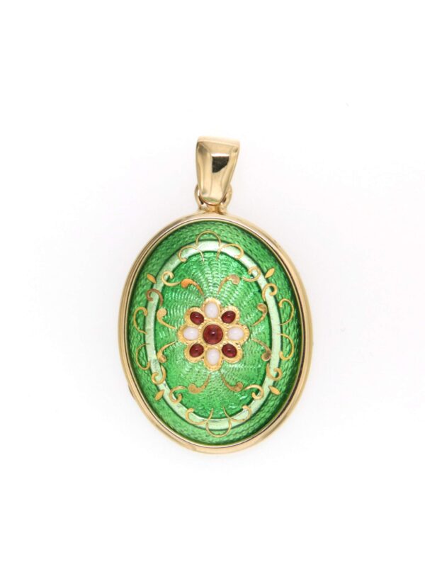 Pendentif emaux bressans ovale moyen modele vert chartreuse