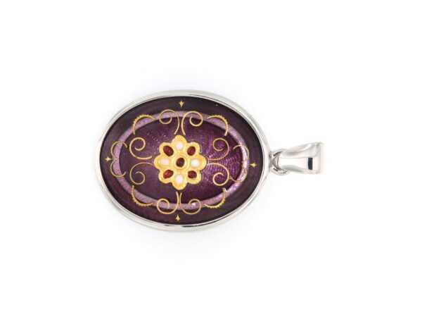 Pendentif emaux bressans ovale moyen modele  violet lilas