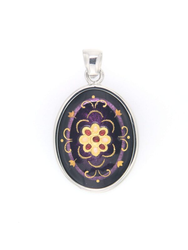 Pendentif emaux bressans ovale moyen modele  violet prune