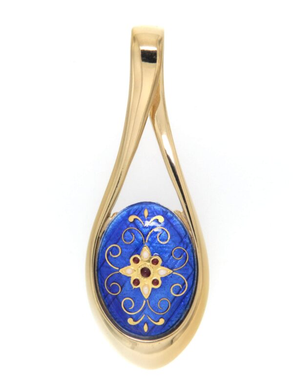Pendentif grande goutte ajoure bleu de bresse