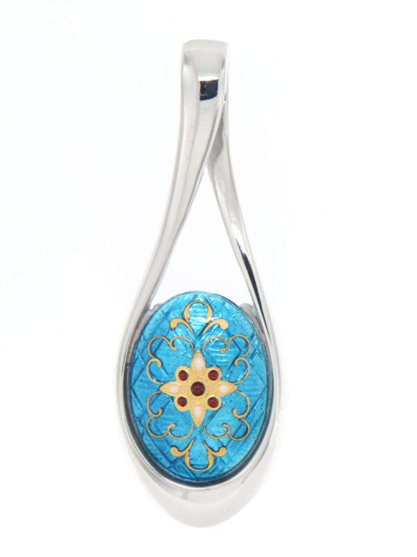 Pendentif grande goutte ajoure bleu turquoise