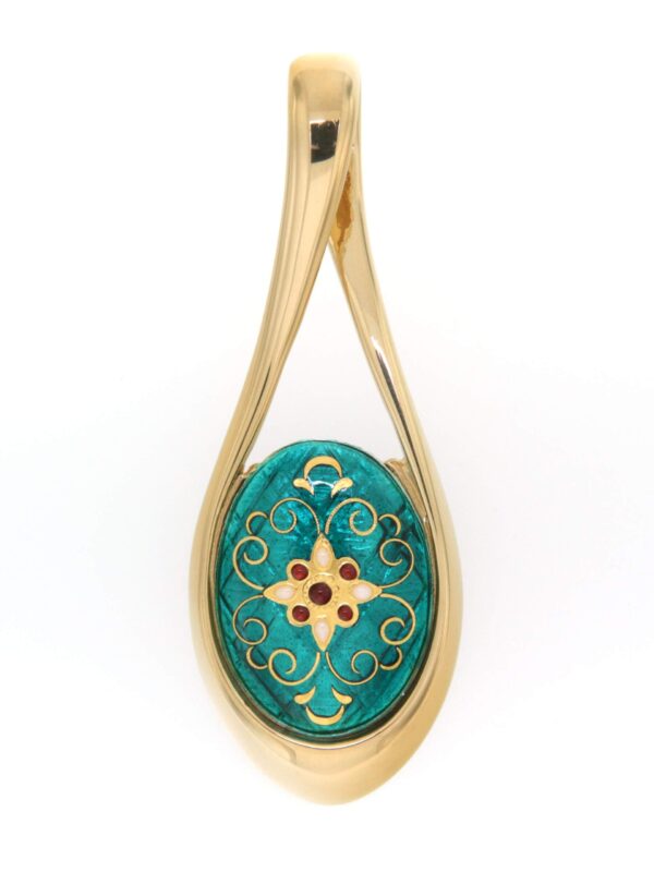 Pendentif grande goutte ajoure vert bleuté