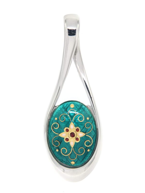Pendentif grande goutte ajoure vert bleuté