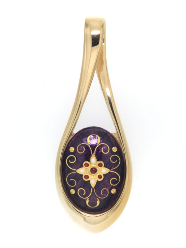 Pendentif grande goutte ajoure violet prune