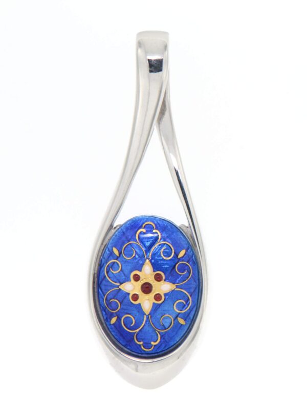 Pendentif grande goutte ajouree bleu de bresse