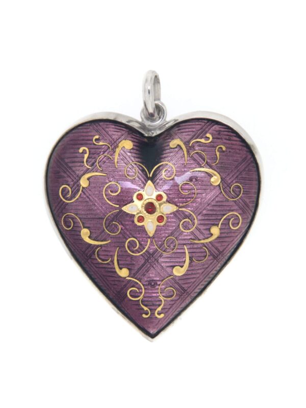 Pendentif gros coeur bombe  violet lilas