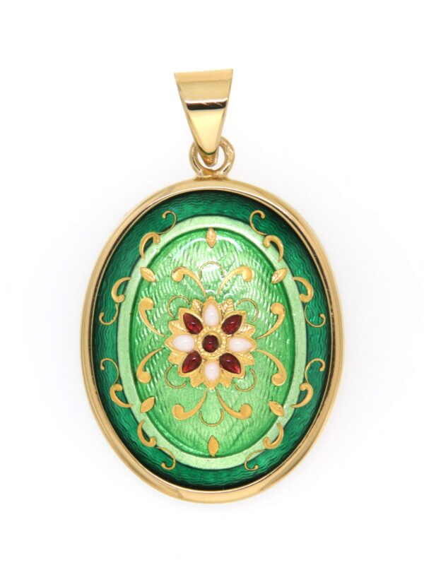 Pendentif gros oval 2 tons vert/vert chartreuse