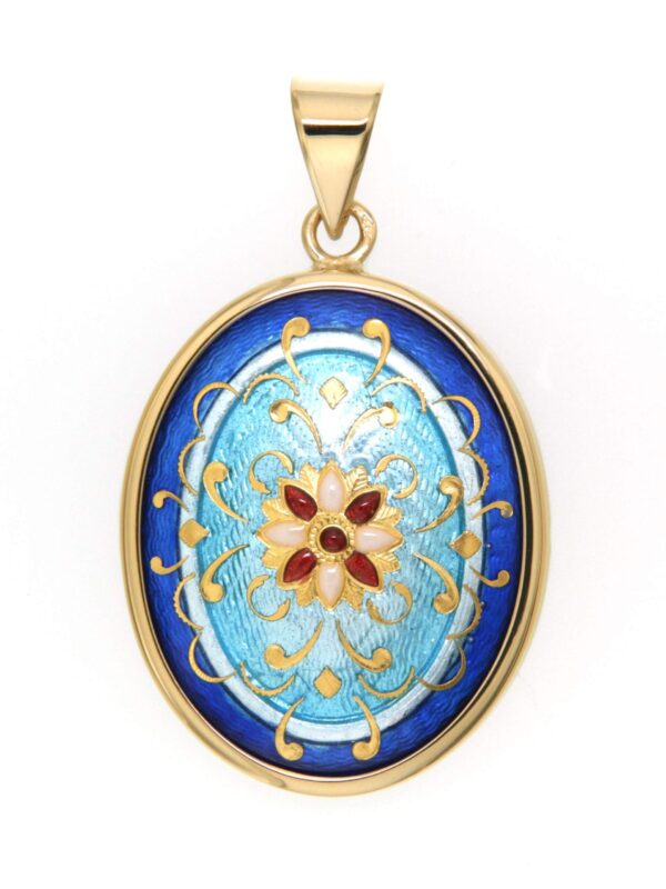 Pendentif gros ovale 2 tons bleu de bresse/bleu ciel