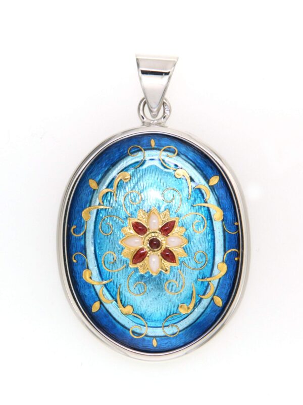 Pendentif gros ovale 2 tons bleu électrique / turquoise