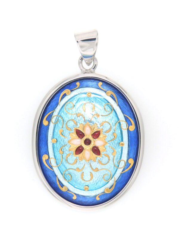 Pendentif gros ovale 2 tons  email bleu de bresse / bleu ciel