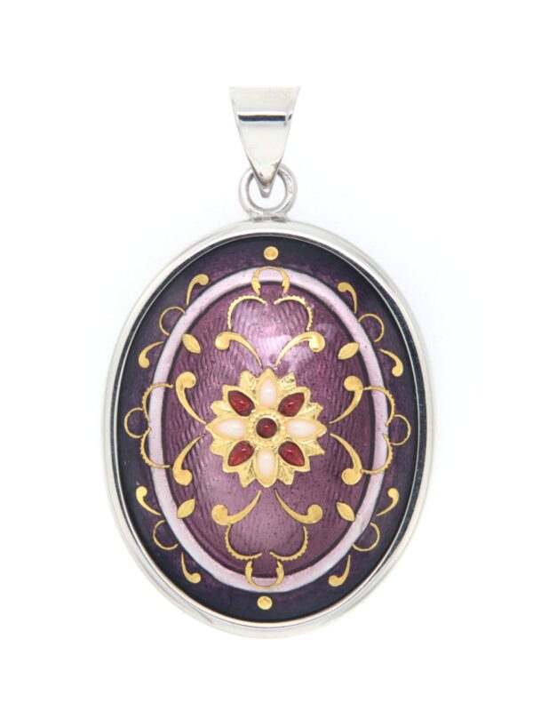 Pendentif gros ovale 2 tons l violet prune / violet lilas