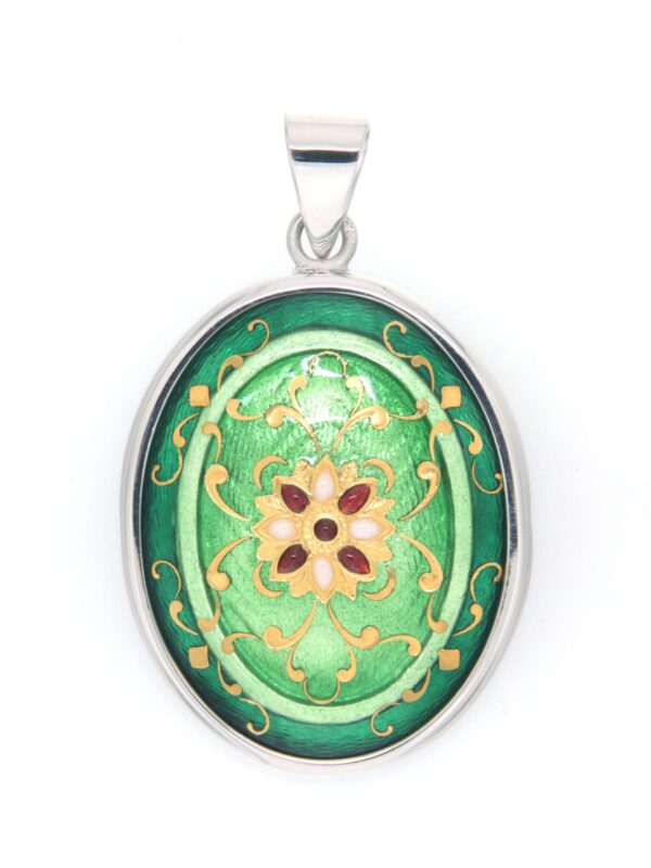Pendentif gros ovale 2 tons  vert / vert chartreuse