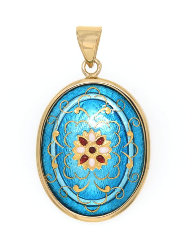 Pendentif gros ovale bleu turquoise