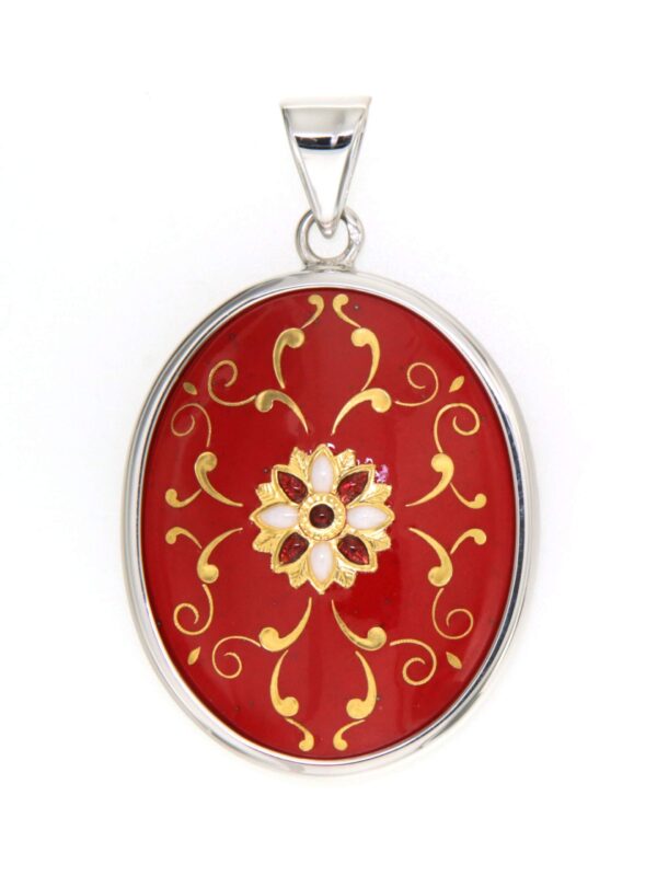 Pendentif gros ovale  rouge cerise