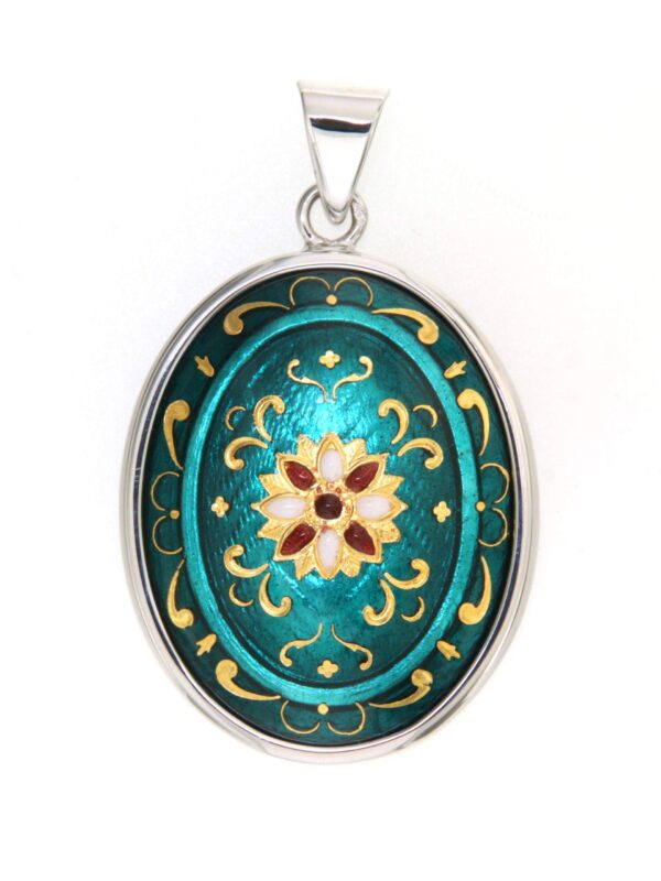 Pendentif gros ovale vert bleuté