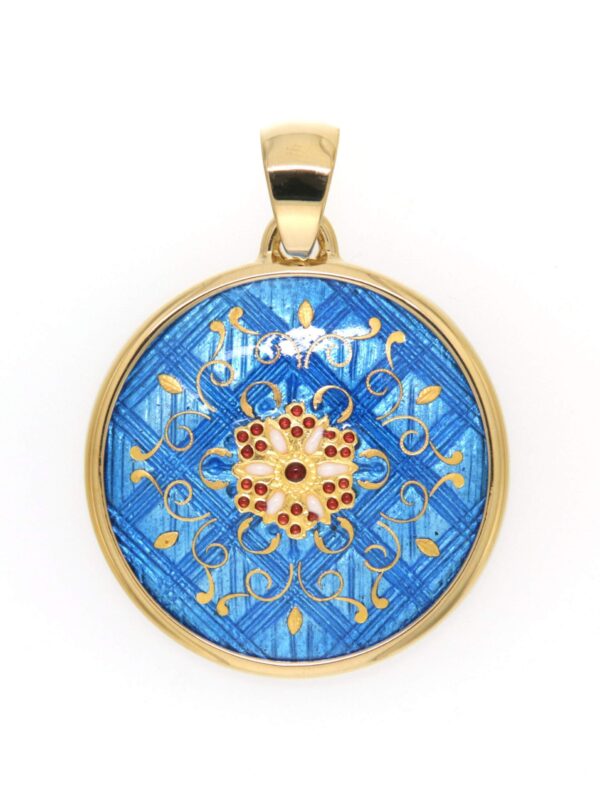 Pendentif gros rond bleu azur
