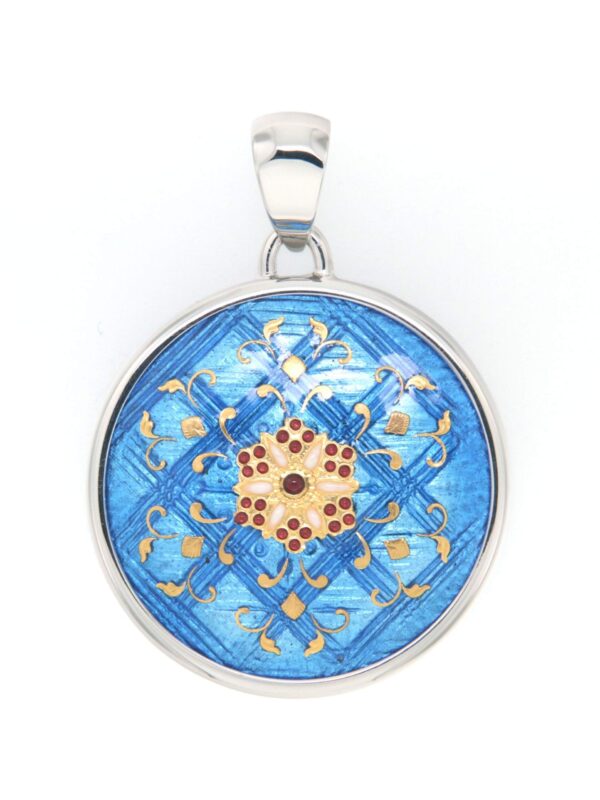 Pendentif gros rond bleu azur
