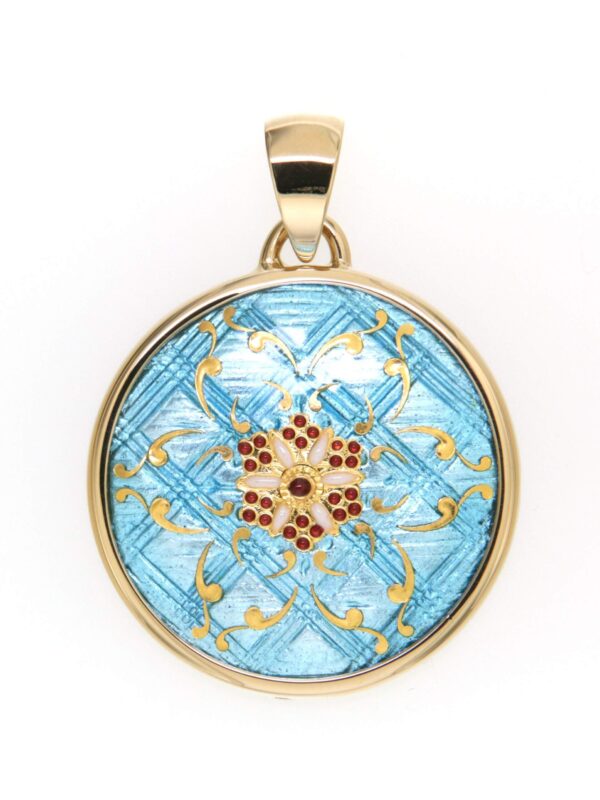 Pendentif gros rond bleu ciel