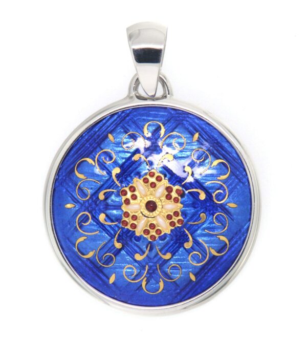 Pendentif gros rond  bleu de bresse